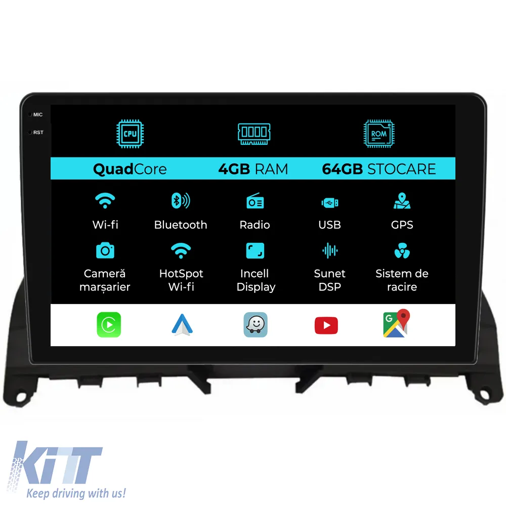 Dedicated Navigation suitable for Mercedes C-Class W204 S204 (2006-2013), QuadCore, 9 Inch, 4Gb Ram, 64Gb Storage, Carplay