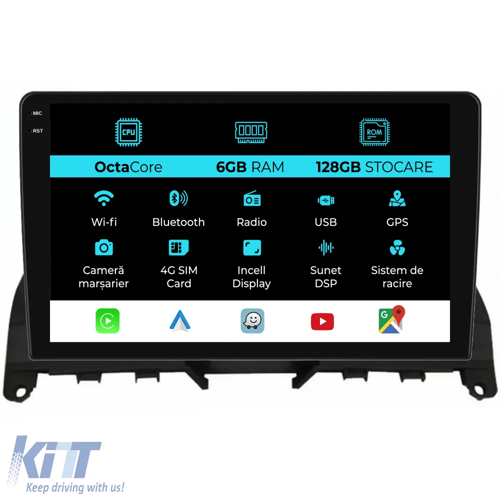 Dedicated Navigation suitable for Mercedes C-Class W204 S204 (2006-2013), 9 Inch, 6GB RAM, 128GB Storage, Carplay