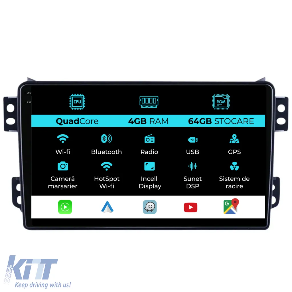 Dedicated Navigation suitable for Opel Agila (2000 - 2014), QuadCore, 9 Inch, 4Gb Ram, 64Gb Storage, Android Auto, Carplay