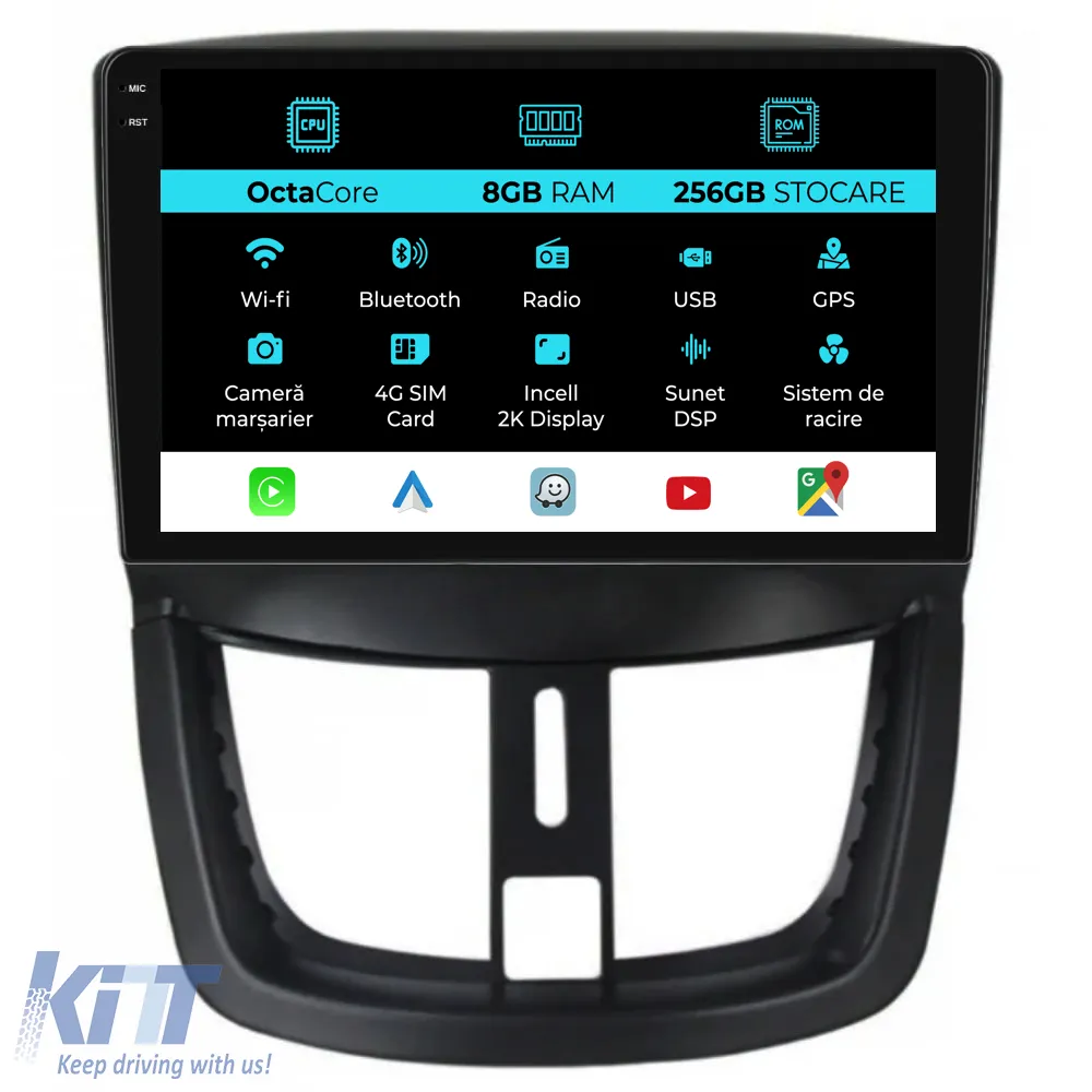 Dedicated Navigation suitable for Peugeot 207 (2006 - 2015), 2K, 8Gb RAM, 256Gb Storage, Android Auto, Carplay
