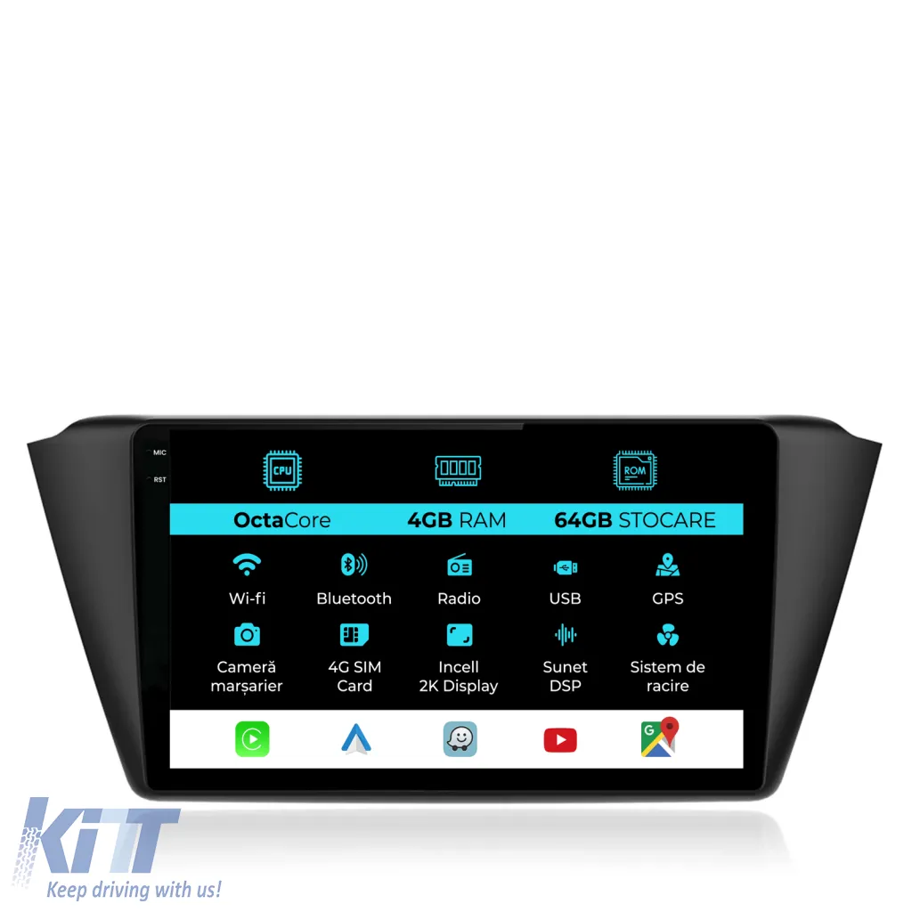 Dedicated Navigation suitable for Skoda Fabia (2014 - 2019), 2K, 4Gb RAM, 64Gb Storage, Android Auto, Carplay