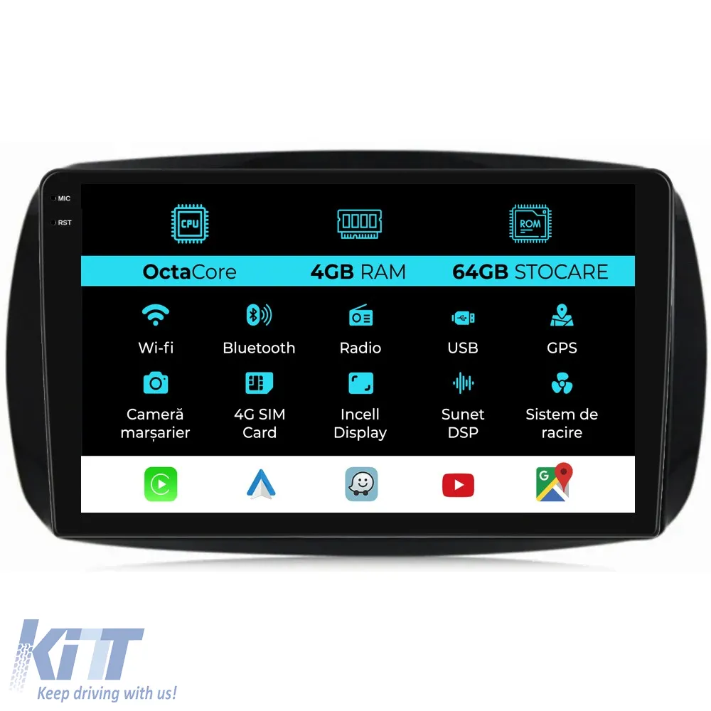 Dedicated Navigation suitable for Smart For Four (2016 - 2021), 10 Inch, 4Gb Ram, 64Gb Storage, Android Auto, Carplay