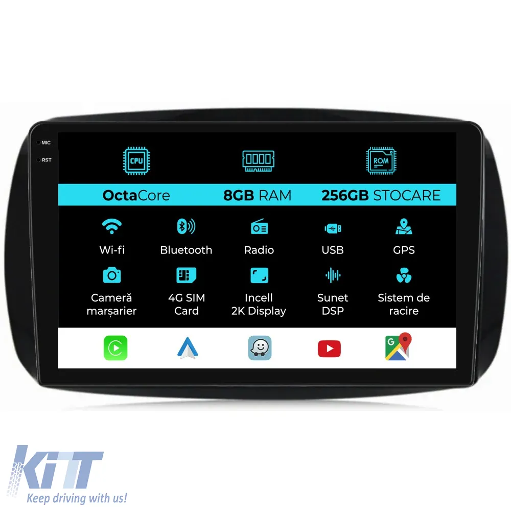 Dedicated Navigation suitable for Smart For Four (2016 - 2021), 2K, 8GB RAM, 256GB Storage, Android Auto, Carplay