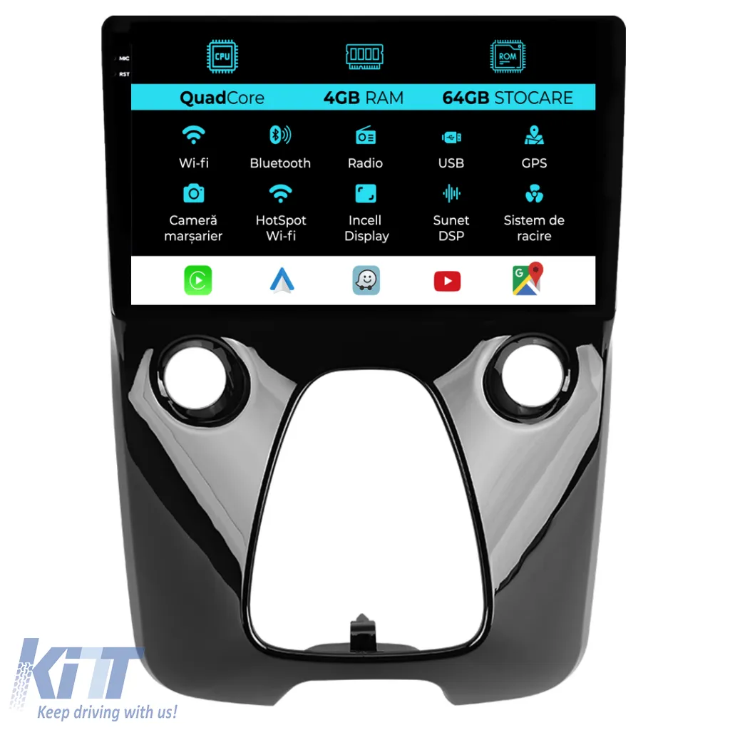 Dedicated Navigation suitable for Toyota Aygo (2014 - 2022), QuadCore, 9 Inch, 4Gb RAM, 64Gb Storage, Android Auto, Carplay