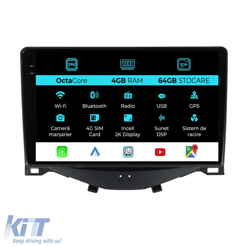 Dedicated Navigation suitable for Toyota Aygo (2014 - 2022), 2K, 4Gb RAM, 64Gb Storage, Android Auto, Carplay