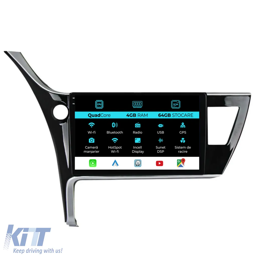 Dedicated Navigation suitable for Toyota Corolla (2013 - 2019), QuadCore, 10 Inch, 4Gb Ram, 64Gb Storage, Android Auto, Carplay