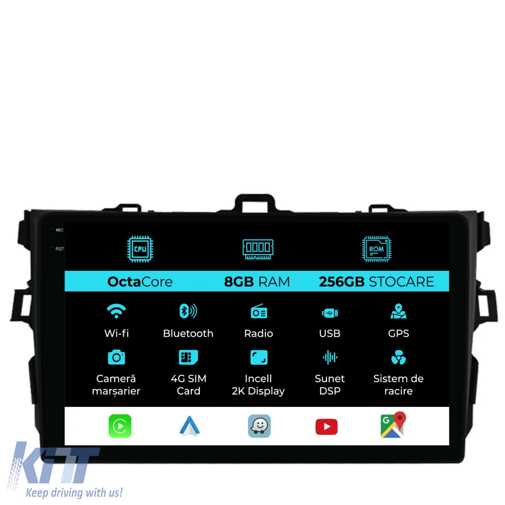 Dedicated Navigation suitable for Toyota Corolla (2006 - 2013), 2K, 8Gb RAM, 256Gb Storage, Android Auto, Carplay