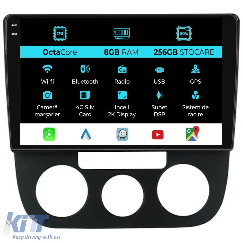 Dedicated Navigation suitable for Volkswagen Jetta (2005 - 2018), 2K, 8GB RAM, 256GB Storage, Android Auto, Carplay
