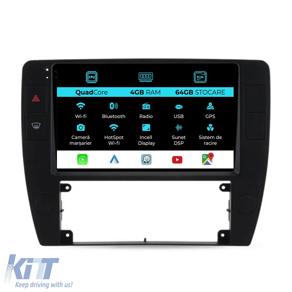 Dedicated Navigation suitable for Volkswagen Passat B5 (2000 - 2005), QuadCore, 9 Inch, 4Gb Ram, 64Gb Storage, Android Auto, Carplay