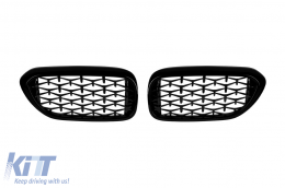 image-64-Diamond type kidney grilles in black lacquer suitable for BMW 5 Series G30 sedan, G31 touring 2017-2020