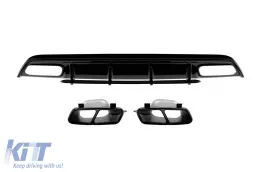 image-64-Diffuseur de type A45 avec embouts noirs adapté au pare-chocs arrière A Design sur Mercedes Classe A W176 2015-2018, laqué noir