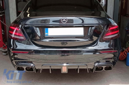 Diffuseur de type Brabus avec embouts noirs adapté au pare-chocs arrière A Design sur Mercedes E-Class W213 berline 2016-2022, couleur carbone, -oo--oo--image-6149045