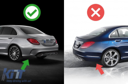Diffuseur de type C63 avec embouts chromés adapté pour le pare-chocs arrière A Design sur Mercedes Classe C W205 berline, S205 break 2014-2020 -oo--oo-, avec garniture noire-image-6148675