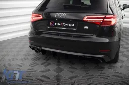 Diffuseur Maxton Design adapté au pare-chocs arrière de l'Audi A3 Sportback 8V 2016-2020, avec échappement simple, laqué noir-image-6140118