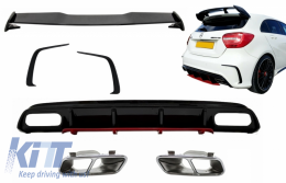 image-38-Diffusor für Mercedes A W176 12-18 A45 Look Auspuff Chrom Splitter Dachspoiler