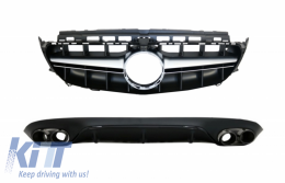 image-61-Diffusor für Mercedes E C238 AMG Line 2016+ E53 Look Auspuff Gitter Schwarz Chrom