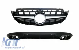 image-27-Diffusor für Mercedes E C238 AMG Line 2016+ E53 Look Auspuff Gitter Schwarz Chrom