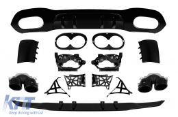 image-68-Diffusore di tipo A45 con terminali neri adatto per paraurti posteriore A Design su Mercedes Classe A A177 berlina dopo il 2018, verniciato di nero -oo--oo-