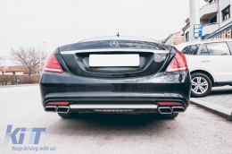 Diffusore di tipo S63 con terminali cromati per paraurti posteriore A Design adatto per Mercedes Classe S W222 2013-2017 -oo--oo-, con finitura cromata-image-6132207