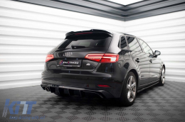 Diffusore Maxton Design adatto per paraurti posteriore dell'Audi A3 Sportback 8V 2016-2020, con scarico singolo, verniciato di nero-image-6140117