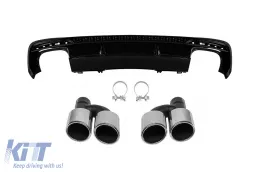 image-58-Difusor tipo S4 con puntas cromadas adecuado para parachoques trasero S line en Audi A4 sedán, wagon 2020-2022, lacado en negro -oo--oo-