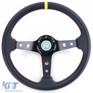 image-56-Dish-shaped sports steering wheel leather black with yellow 12 o'clock marking, Ø 350 mm