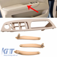 Door Handles Set (inside car) & Window Switch Panel With Mirror Hole suitable for BMW X5 E70 07-13 / X6 E71 08-15 Beige 4 Pieces