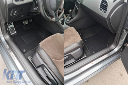 Double-layer carpet floor mats suitable for Seat Leon hatchback, estate 2012-2020, made of Rex fabric, set of 4 pieces, black-image-6240457