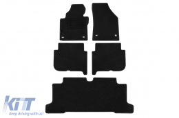 Double-layer carpet floor mats suitable for VW Touran 2003-2007, with 7 seats, with oval openings, set of 5 pieces, black - ABFMV6022007