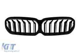 image-25-Double slat kidney grilles in black lacquer suitable for BMW 5 Series G30 sedan, G31 touring after 2020