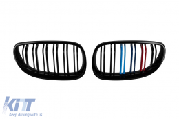 Double slat kidneys in black lacquer with M decoration suitable for BMW 5 Series E60 sedan, E61 touring 2004-2010 - ABBMGR6009092