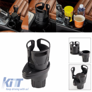 Drink Holder 2 In 1 Dual Cup Mount Extender Organizer 360° Rotating Adjustable Base Carbon