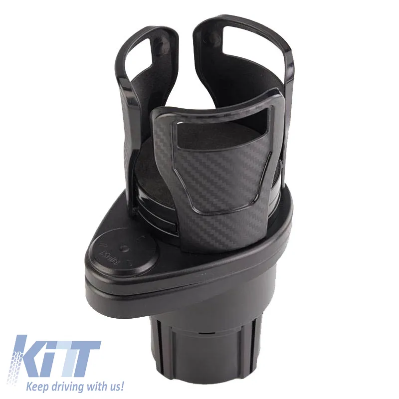 Drink Holder 2 In 1 Dual Cup Mount Extender Organizer 360° Rotating Adjustable Base Carbon