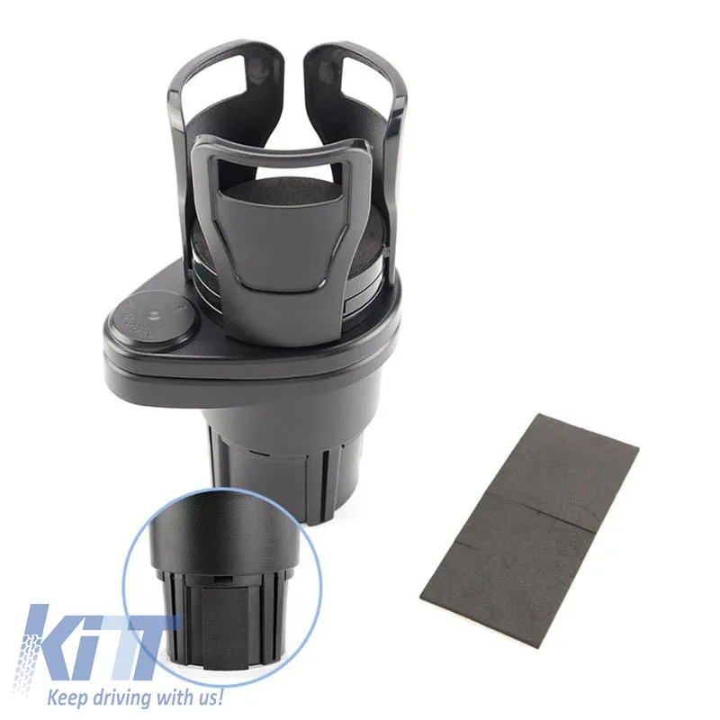 Drink Holder 2 In 1 Dual Cup Mount Extender Organizer 360° Rotating Adjustable Base Carbon