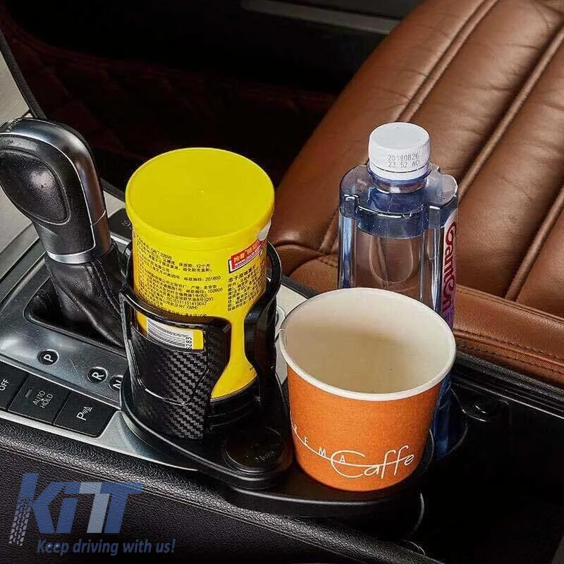 Drink Holder 2 In 1 Dual Cup Mount Extender Organizer 360° Rotating Adjustable Base Carbon