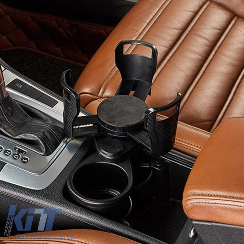 Drink Holder 2 In 1 Dual Cup Mount Extender Organizer 360° Rotating Adjustable Base Carbon