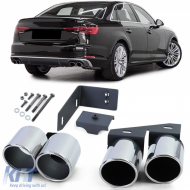 image-76-Duplex exhaust tailpipes 4-pipe trims stainless steel pair for Audi A4 2.0 B9 from 15
