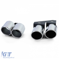 Duplex exhaust tailpipes 4-pipe trims stainless steel pair for Audi A4 2.0 B9 from 15-image-6210083