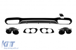 E53 type diffuser with black tips suitable for A Design rear bumper of Mercedes E-Class W213 sedan 2016-2022, black lacquer with chrome trim, -oo--oo- - ABMERA6009651
