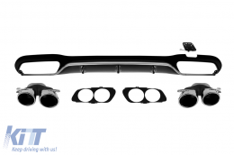 E53 type diffuser with chrome tips suitable for A Design rear bumper on Mercedes E-Class W213 sedan 2016-2022, black lacquer with chrome trim, -oo--oo- - ABMERA6009650