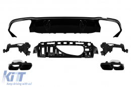 E63 GT type diffuser with black tips for rear A Design bumper suitable for Mercedes E-Class W213 after 2021 -oo--oo-, chrome trim