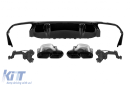 E63 GT type diffuser with black tips for rear A Design bumper suitable for Mercedes E-Class W213 after 2021 -oo--oo-, black trim