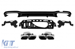 E63 GT type diffuser with chrome tips for rear A Design bumper suitable for Mercedes E-Class W213 sedan after 2016 -oo--oo-, with chrome trim