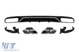 E63 type diffuser with chrome tips for standard rear bumper suitable for Mercedes E-Class W213 after 2016 -oo--oo-, with chrome trim