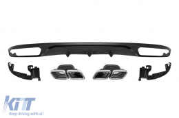 E63 type diffuser with chrome tips for standard rear bumper suitable for Mercedes E-Class W213 after 2016 -oo--oo-, black trim