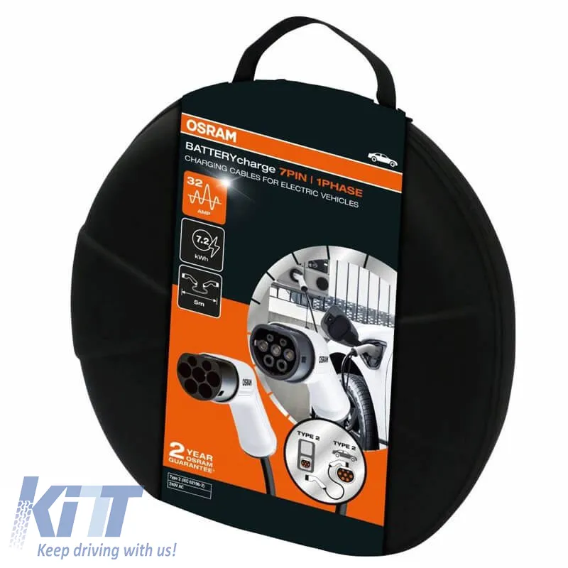 Electric Car Single Phase Charging Station Cable 7 Pin 32Amp 7.2 kWh 5 Meters Type 2 - Type 2 Osram OCC23205