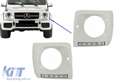 Első fényszóró burkolat FEHÉR LED DRL helyzetjelzővel Mercedes Benz G-osztály W463 (1989-től) G65 AMG Design Króm-image-6128333