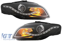 Első fényszóró LED DRL nappali menetfénnyel AUDI A4 B7 2004-2008 Fekete-image-6082304