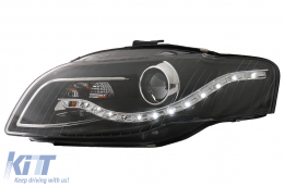 Első fényszóró LED DRL nappali menetfénnyel AUDI A4 B7 2004-2008 Fekete-image-65729