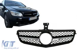 Első hűtőrács Mercedes Benz C-osztály C63 AMG Design W204 S204 Limousine Station Wagon (2007-2014) Sport Fényes Fekete-image-6127428